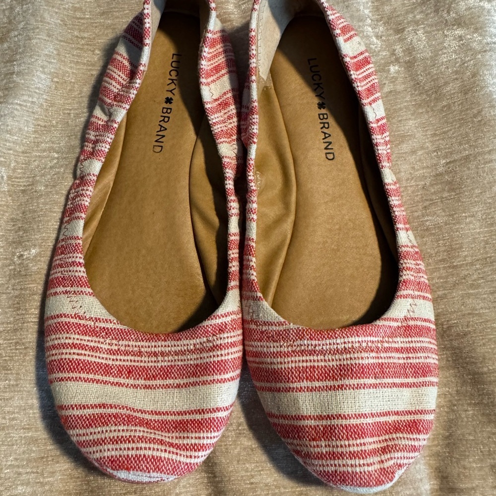 Lucky Brand Red and Cream Striped Flats